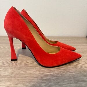 Marc Fisher Sussie Red Suede Leather Upper Pointed Toe Pumps